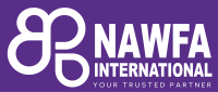 NAWFA International white logo with abstract emblem and text "Your Trusted Partner" on a purple background.